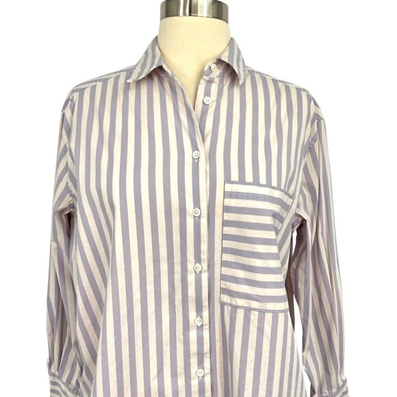AYR The Deep End Shirt Lilac White Button Up Size XS Striped Long Sleeve - Picture 2 of 9